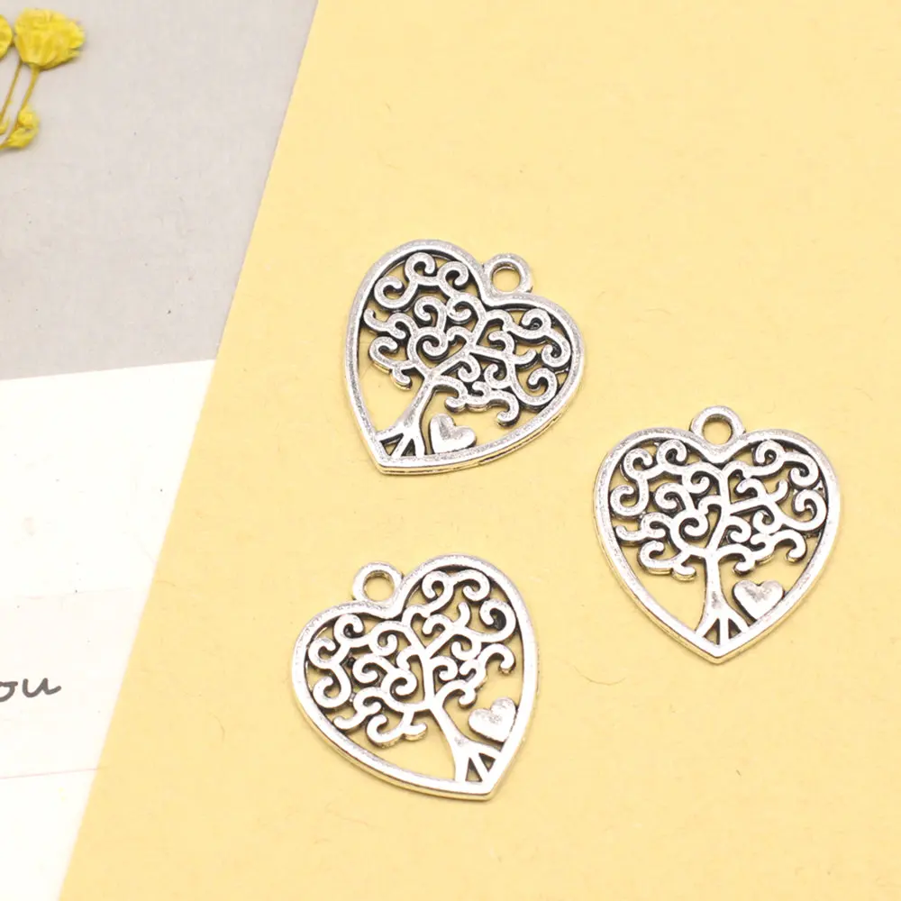 10pcs 17x19mm Peach Heart Tree Of Life Charms Jewelri Pendant Girls Craft Design Jewelri Antique Silver Color