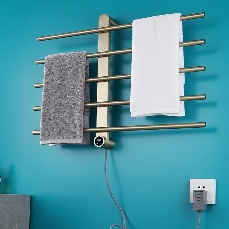 Smart Electric Heated Towel Rack Heated Bathroom Towel Rack Wall Mount Timed Temperature Control Sterilization Energy