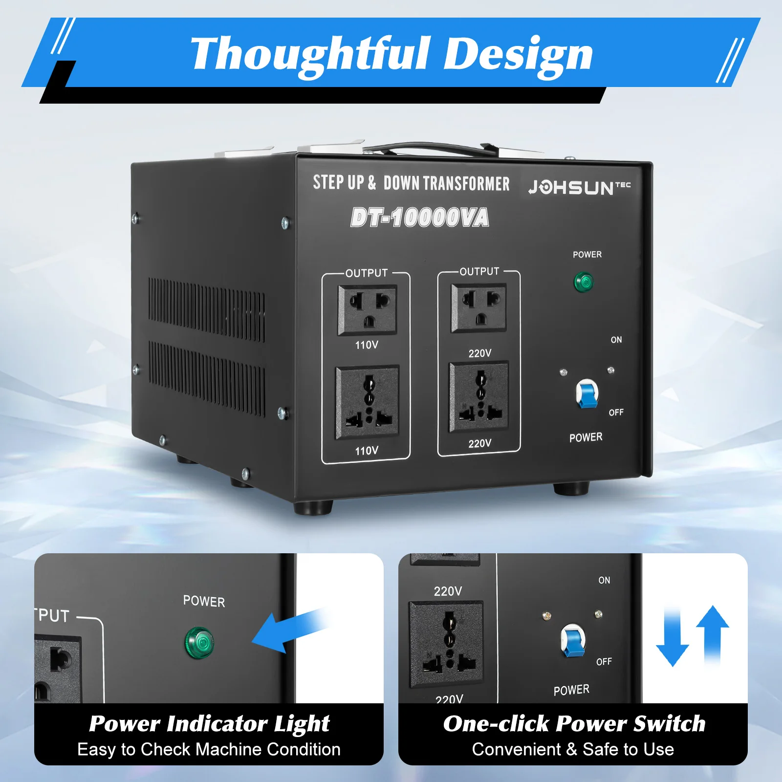 110V to 220V Step-Up & Down Voltage Converter Transformer with 4 Standard Sockets