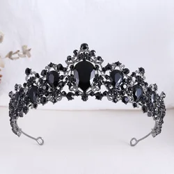 Exquisite Black Crystal Crown for Women Tiaras Headdress Prom Diadem Royal Queen Princess Bridal Crowns for Wedding Hair Jewelry