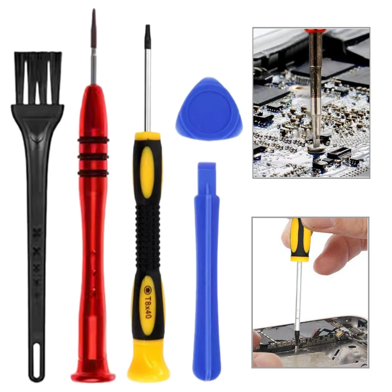 

5Pcs/Set Screwdriver Opening Tools Cleaning Brushes Repairing Hand Tools For Mobile Phone Computer Xbox One 360 Series PS3 PS4