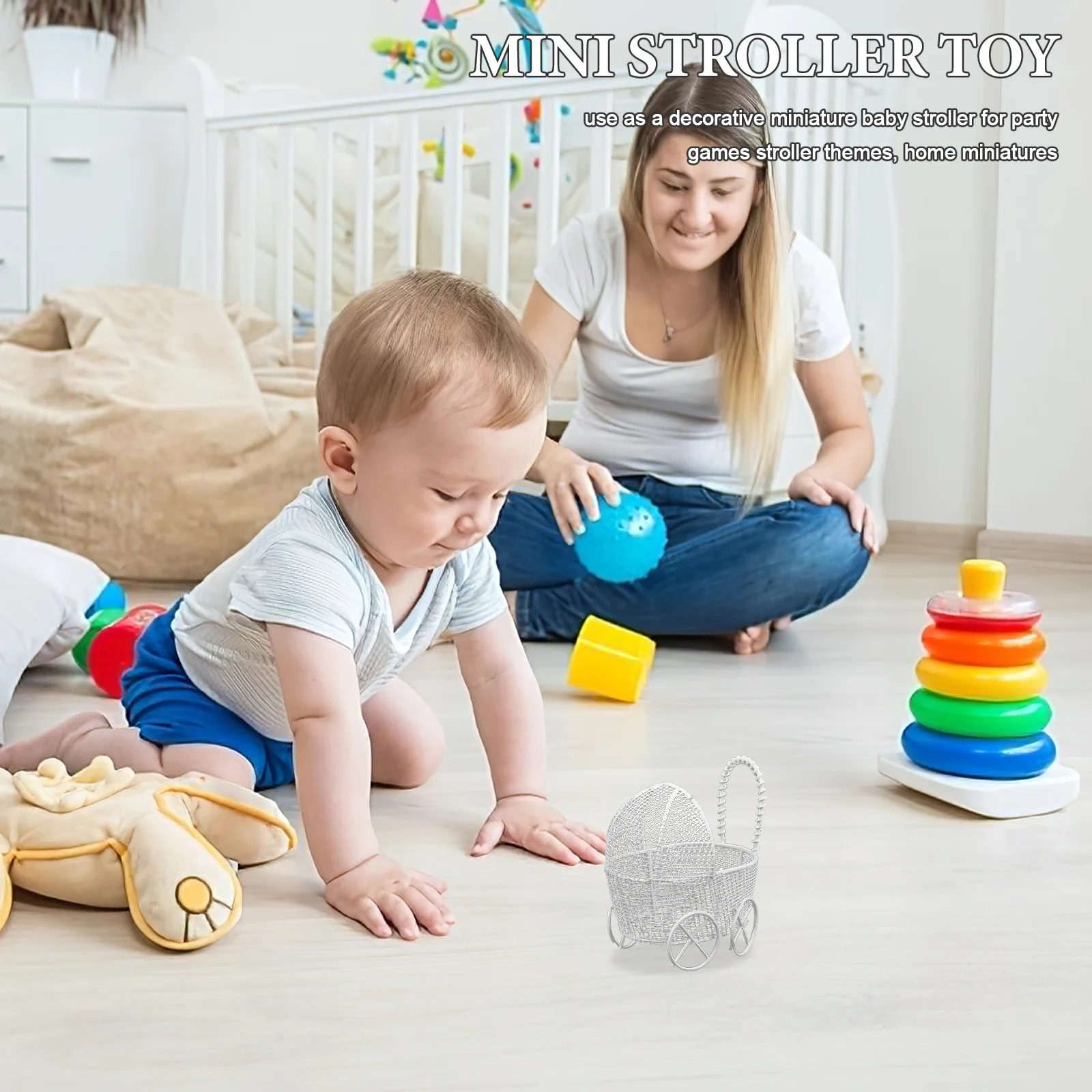 Passeggino in miniatura da 2 pezzi: design per passeggino per l'arredamento della casa delle bambole - Articolo educativo per giochi di ruolo per bambini e