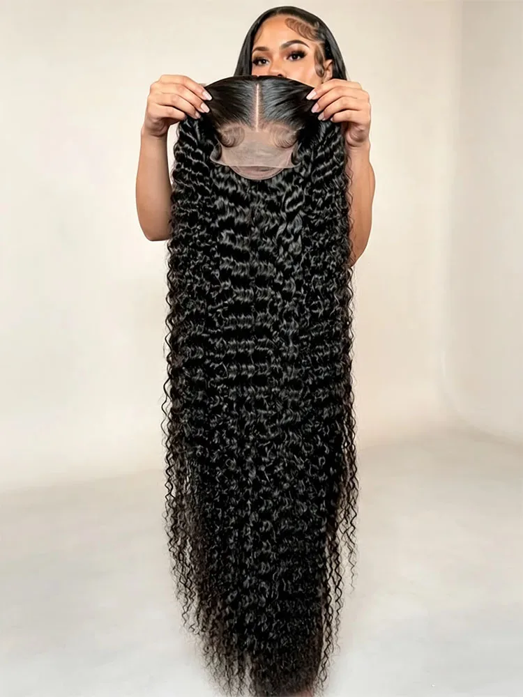 Parrucca in capelli umani ricci, lunghezza 36-40 pollici, densità 220%, capelli vietnamiti, parrucca con frontale in pizzo HD 13x6, parrucca trasparente senza colla, pronta da indossare, con ciuffo