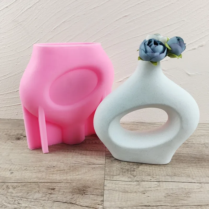 

3D Geometry Shape Love Vase Silicone Mold Succulent Plant Dried Flower Donut Flower Pot Silicone Mold Plaster Home Decoration