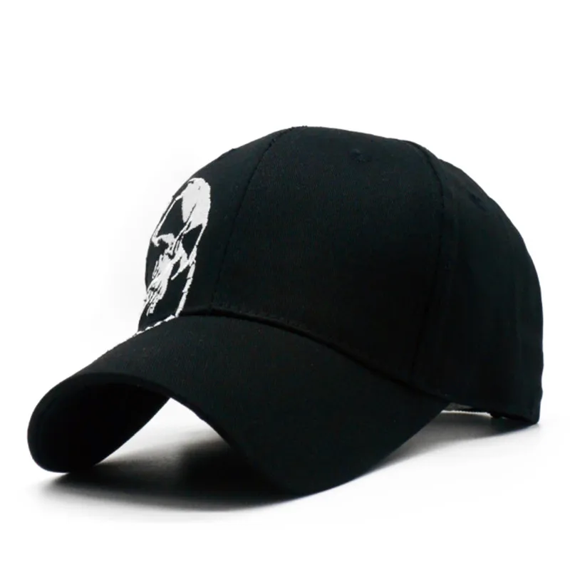 Boné crânio bordado para homens e mulheres, bonés de beisebol esportivo de algodão, padrão preto, snapback, boné masculino do exército, osso hip hop