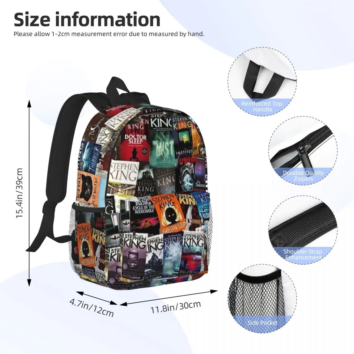 Stephen King Book Covers Backpacks Boys Girls Bookbag Casual Children School Bags Laptop Rucksack Shoulder Bag Large Capacity