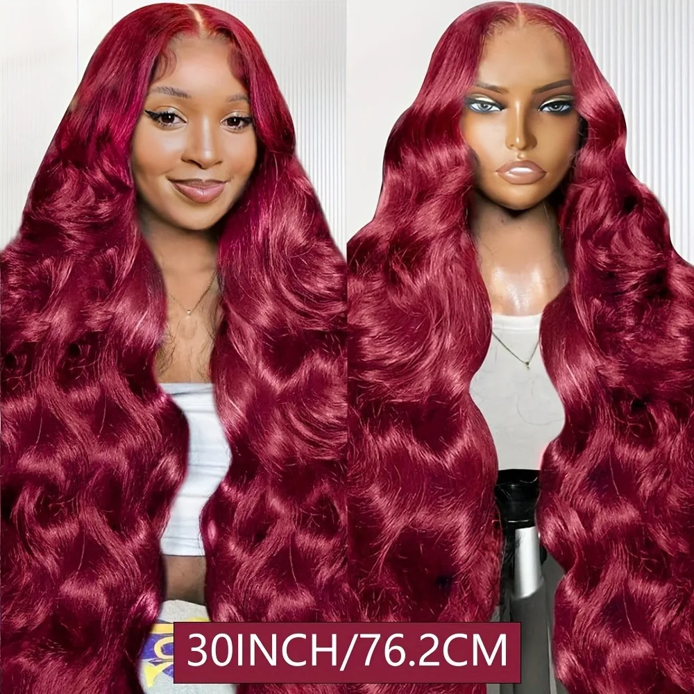99j بورجوندي / النبيذ الأحمر 200٪ كثافة الجسم موجة باروكة من شعر طبيعي مع 13x4 الدانتيل أمامي - شعر الطفل قبل قطعها، يبحث الدانتيل الباروكات fo