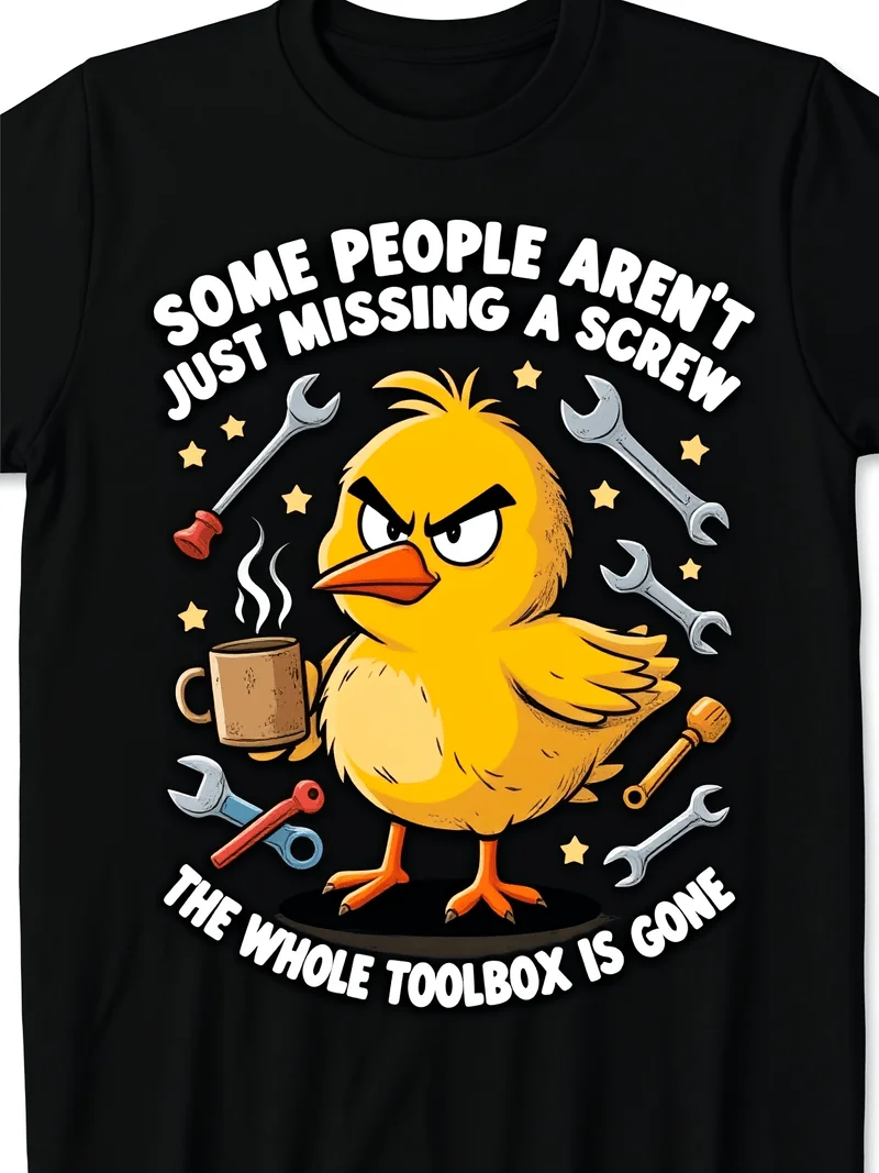 Plus Size Funny Duck T-Shirt Retro Humor Some People Aren't Just Missing A Screw Novelty Graphic Duck Machine Washable Shirt
