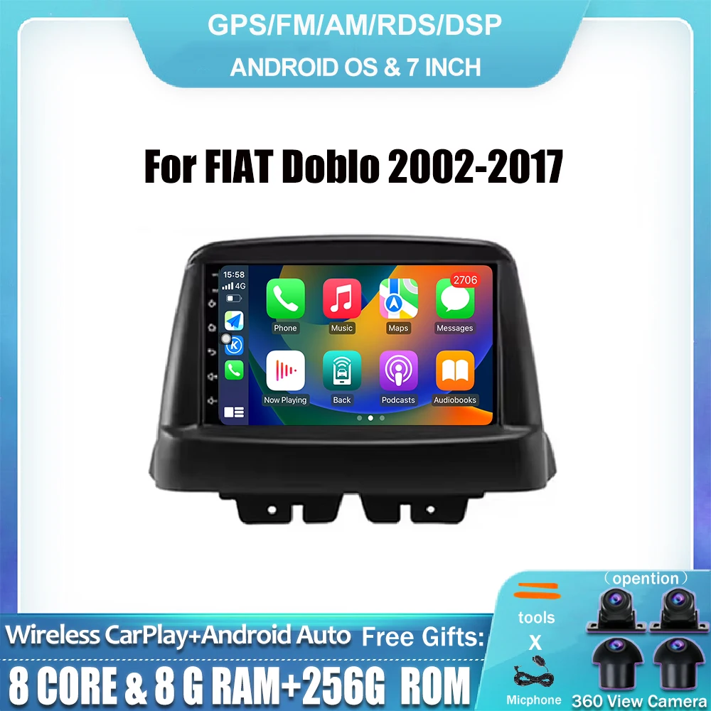 For FIAT Doblo 2002-2017 DSP 7 Inch HD Screen Android 14 Car Radio Video Stereo Player GPS Navigation Multimedia Carplay