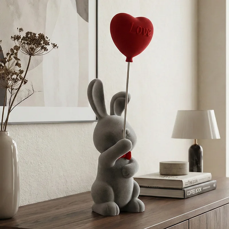 Creative Flocking Rabbit Horse Statue Desk Decoration Handicrafts Ornaments Animal Resins Sculpture Modern Room Aesthetic Decor
