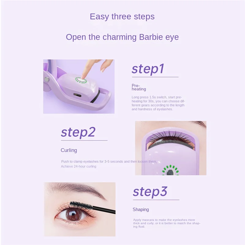 A84X-Rizadores de cílios elétricos USB recarregável aquecido modelador de cílios com pente, 3 modos de aquecimento branco