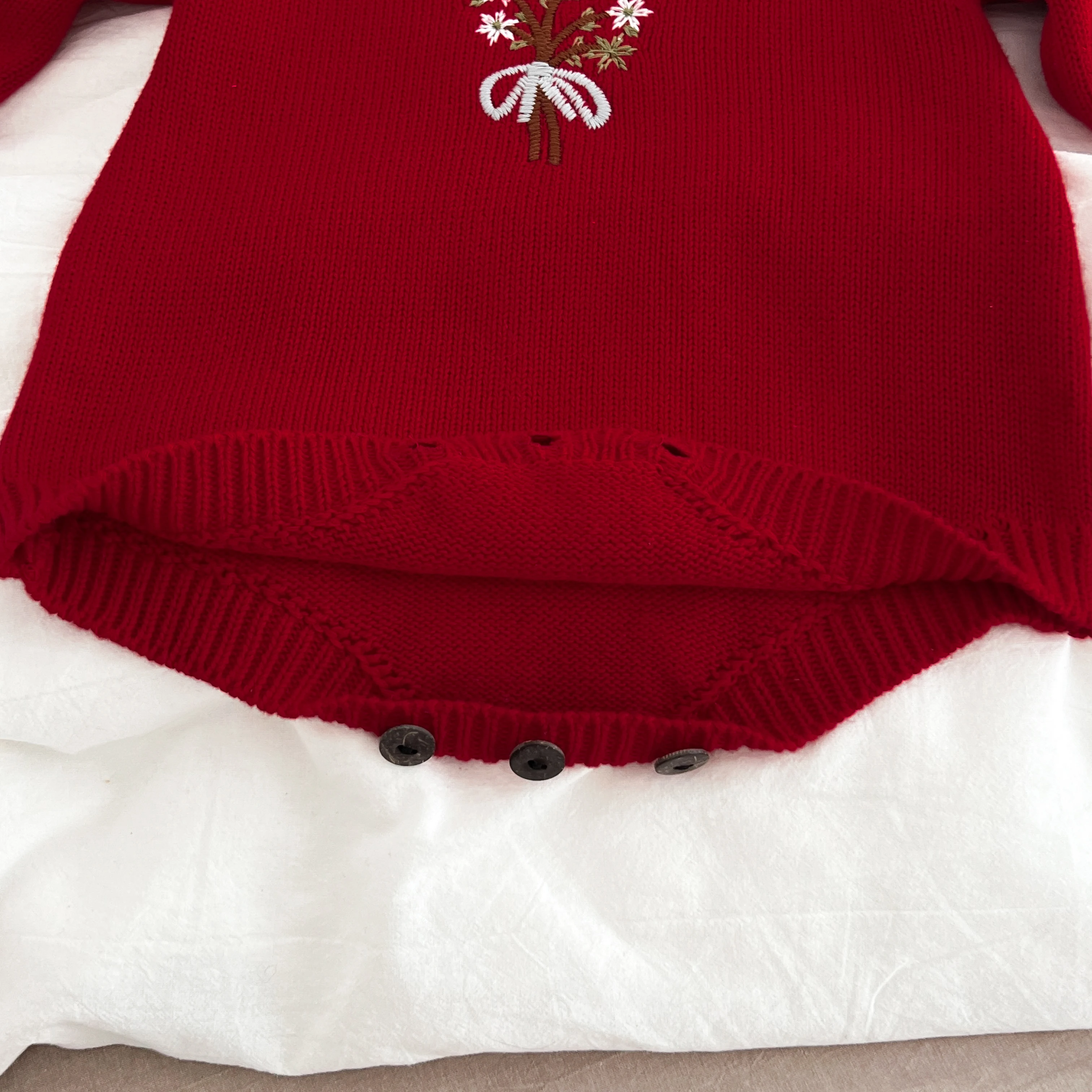 Weihnachten Stickerei Floral Baby Mädchen Pullover Strampler Neugeborenen Lange Ärmel Stricken Kleidung Prinzessin Strickwaren Winter Herbst Overall ﻿ – Detail 7