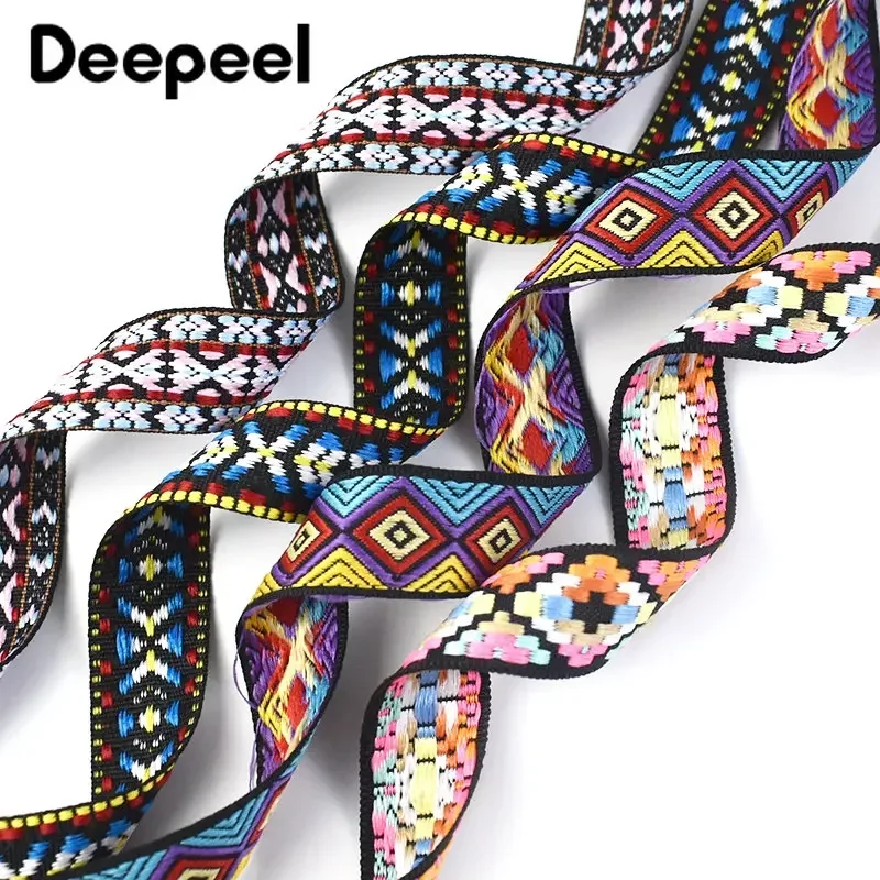 Deepeel-cinta Jacquard de 8 metros, 22/25mm, cinta étnica para bolsa, correa para ropa, cinturón, cinta bordada, manualidades DIY, accesorios de suministro de costura