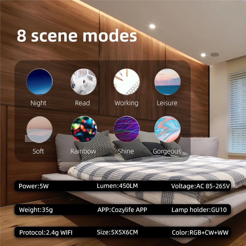 MFI Certified Scan Home Kit QR Connect WiFi Smart LED Spotlight RGB dimmerabile 5W Light Apple Siri Alexa Google Voice Control