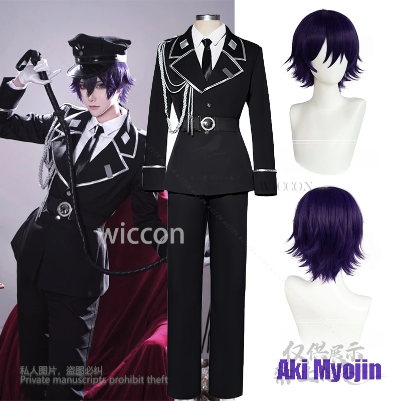 Aki Myojin Anime Cosplay Costume Sweet Punishment Cosplay 2XL Men Handsome Uniform Black Suit Wigs Adult Customized Halloween