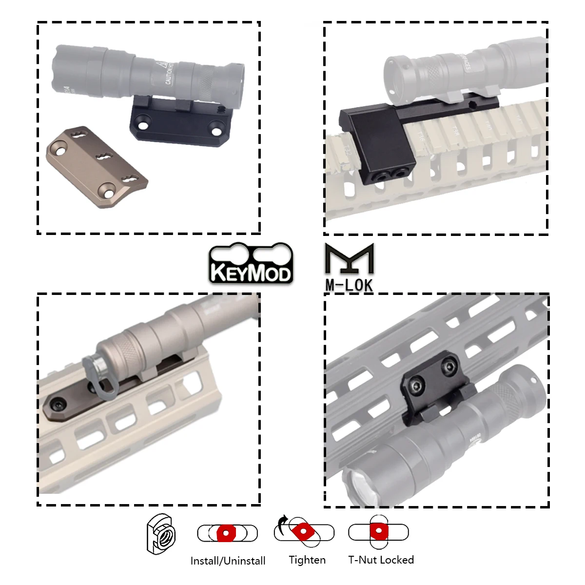 Airsoft ARIS Series Tactical Mount Offset Metal SF M300 M600 Flashlight M LOK Base Fit 20mm Rail MLok KEYMOD Hunting Scout Light