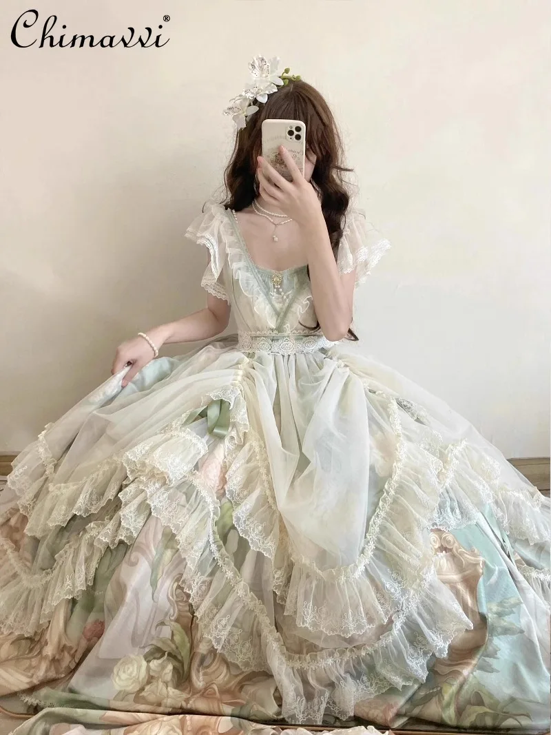 

Mint Green Birthday Adult Fairy Princess Dress 2025 Summer New Fashion Handle Picture Large Hem Atmosphere Lolita Dress Women