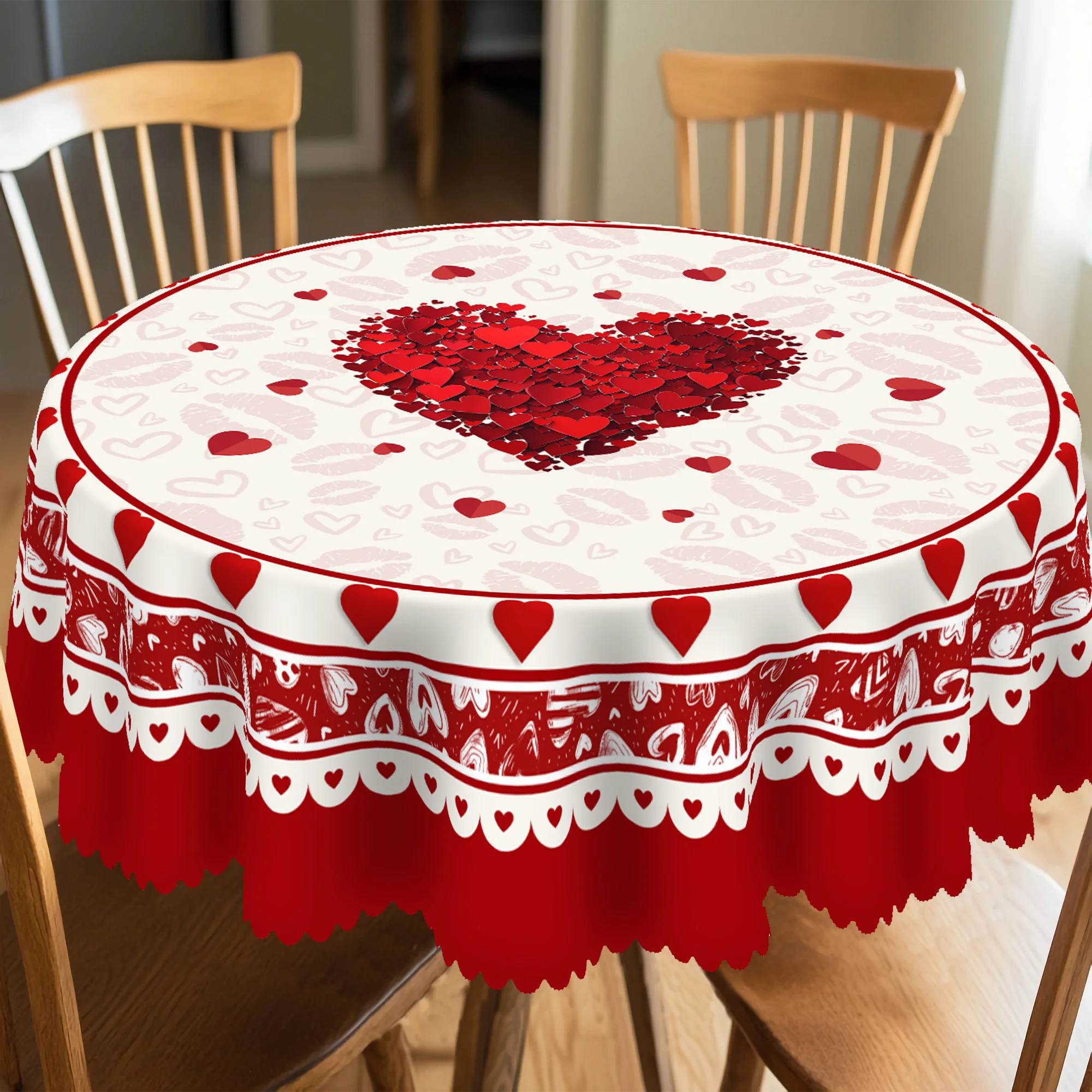 1 Piece of Romantic Valentine\'s Day Square Tablecloth, 5 Sizes Available, Spring Heart-Shaped Pattern Round Tablecloth, Edge Embossing Process,