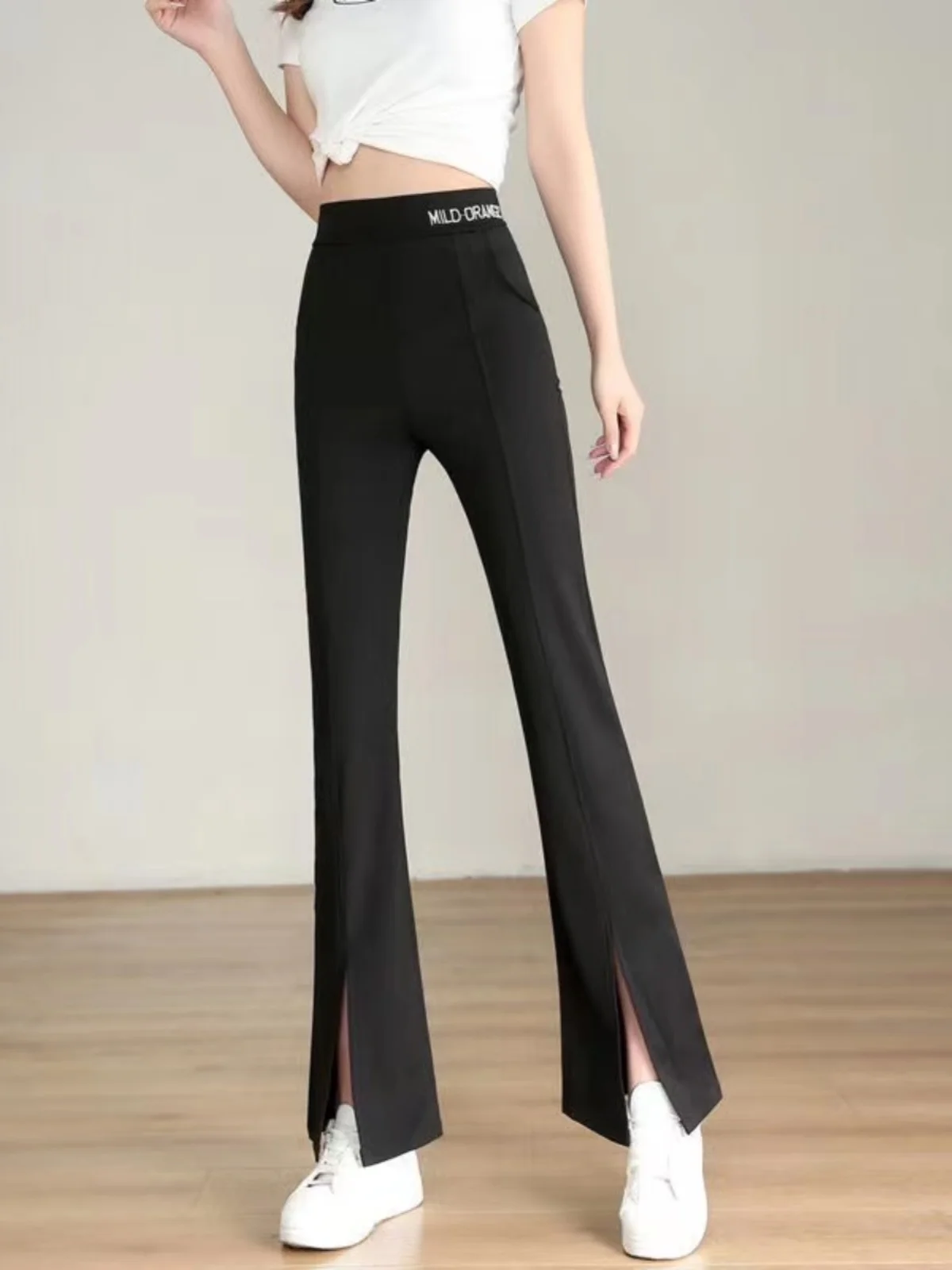 

High Waist Bell Bottom Pants Women's Spring Autumn Casual Elastic Slit Trousers Fashionable Long Pants Comfortable Fit