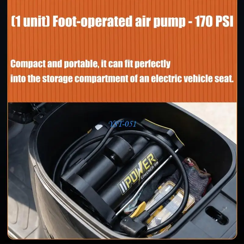 E15A Aluminum Foot Powered for Inflation Bike Scooter Tires Sports Ball High Pressure 150PSI/170PSI Foot