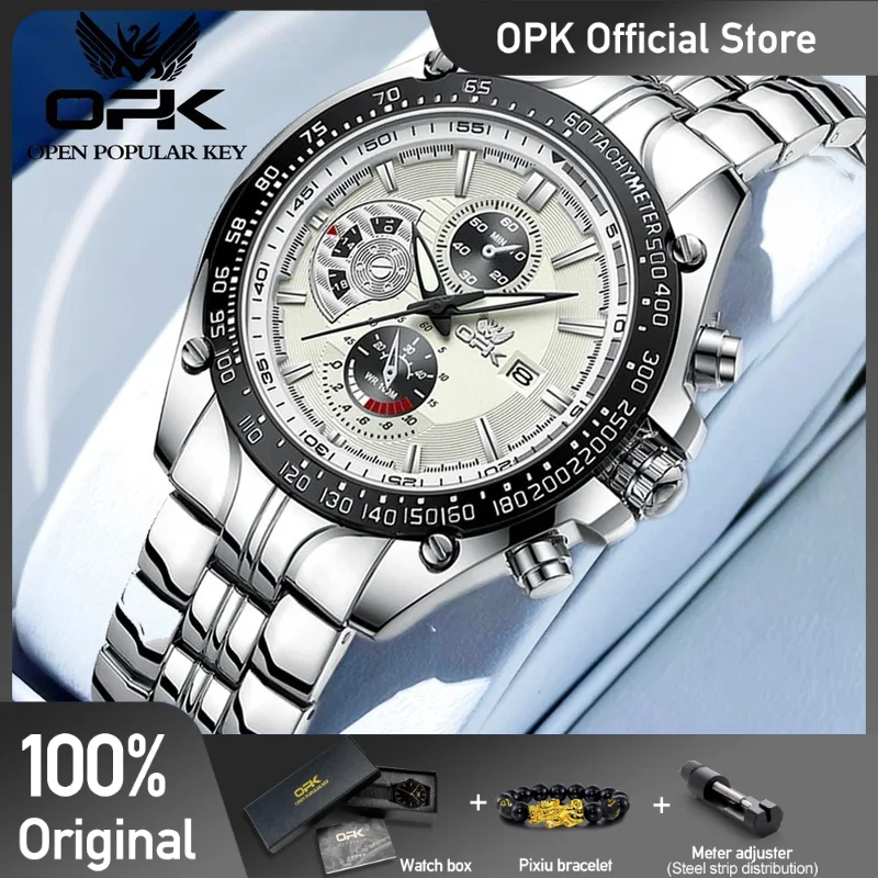 

OPK Men‘s Watches Fashion Trend Original Wristwatch for Man Waterproof Stainless Steel Luminous Date Display 2024 New