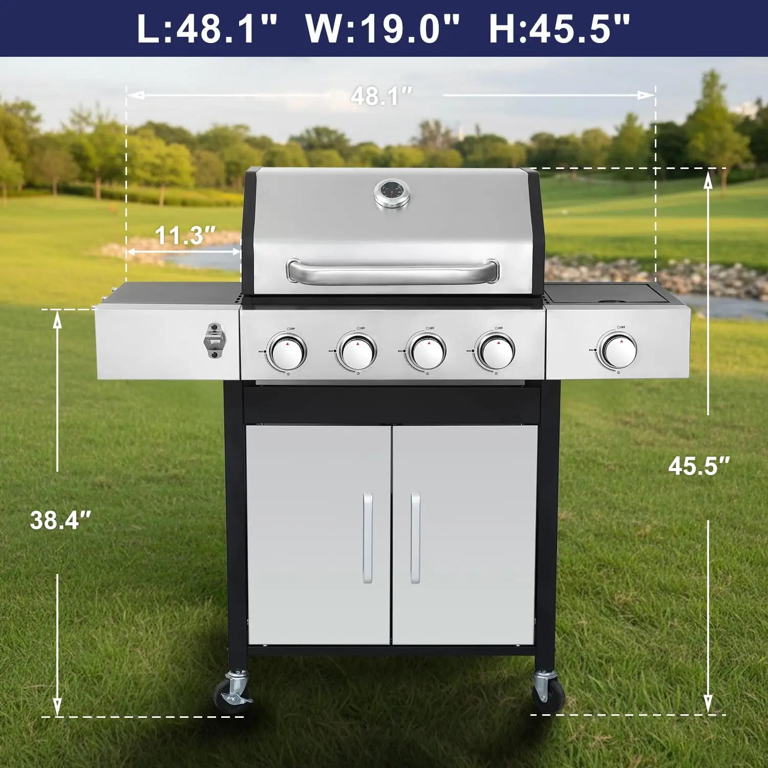 4-Burner Propane Gas Grill with Side Burner, Customized