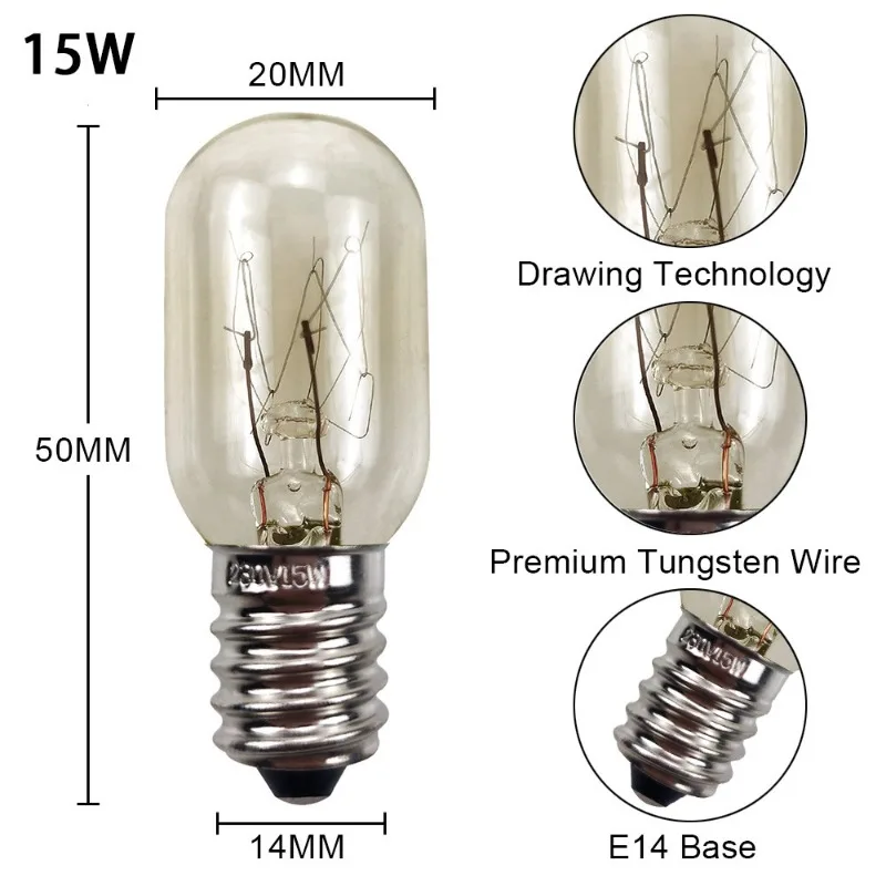 Lampadina per frigorifero E14 bocca a vite piccola 220V 15W cappa da cucina forno a microonde congelatore macchina da cucire strumento lampadina