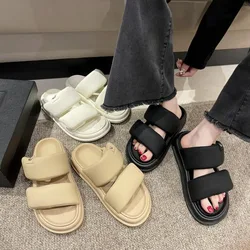 Thick Sole Cool Slippers Open Toe Summer Women New Fashion Candy Color Solid Cloud Slides Slip on Beach Casual Flip Flops Women