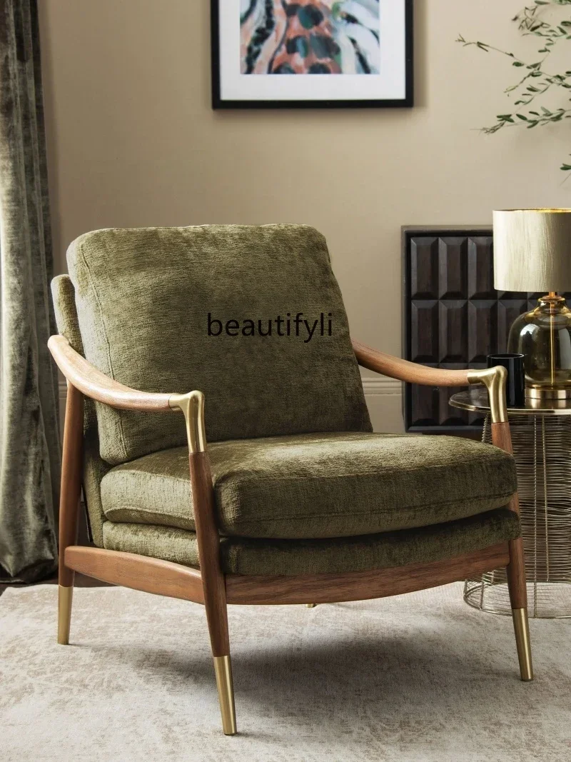 

Cy56 YH Chinese Casual Solid Wood Single-Seat Sofa Chair Bedroom Balcony Mid-Ancient Walnut Sofa