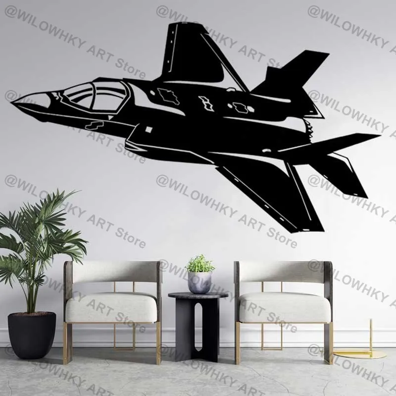 

American F-35 Fighter Wall Sticker War Weapon Military Aircraft Lover Teen Kids Room Home Decor Dress Up Vinyl Decal Unique Gift