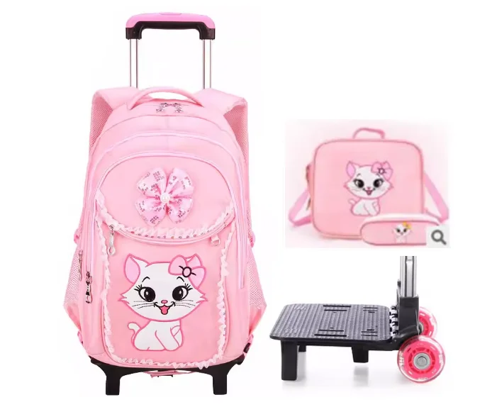 3pcs Children School Rolling backpacks bag for kids wheeled backpack bag for Girls School Trolley bags Cat  Style Girls Backpack