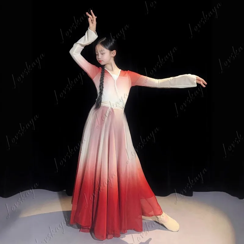 

Kids Elegant Large Swing Skirt Chinese Dance Performance Outfit