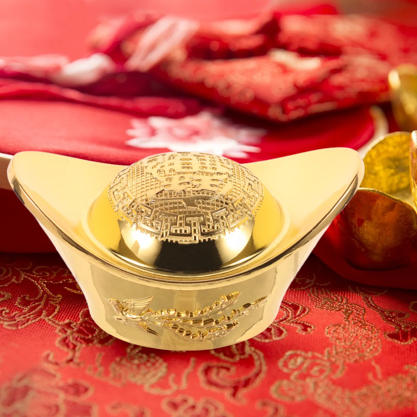 Good Luck Dragon and Phoenix Yuanbao Ornaments Home Decor Brass Tiny Ingot Office