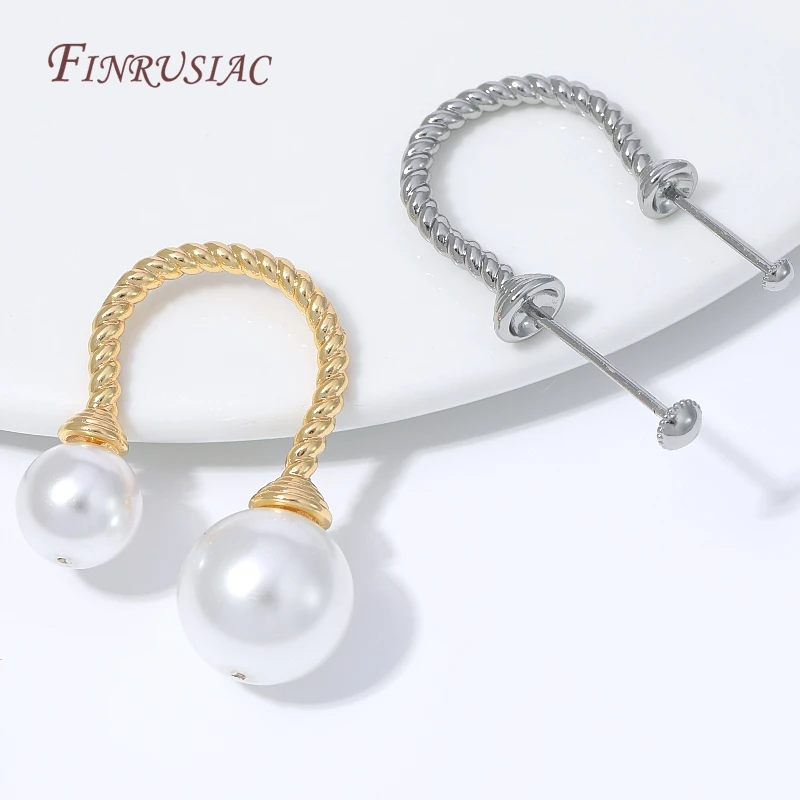 1-3Pcs 18K Gold Plated Twisted Hoop Earring Findings Double Pearl Drop Double Needle Posts DIY Jewelry Making Supplies