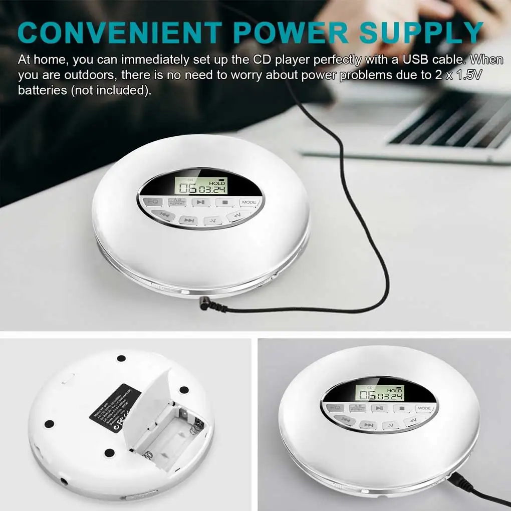 Portable car mounted CD player with adjustable volume, battery powered music playback device