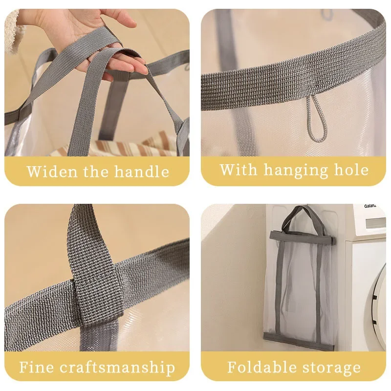 Mesh Laundry Basket Nylon With Handle Breathable Folding Portable Dirty Clothes Underwear Organizer Bags Large Capacity Storage - view 6