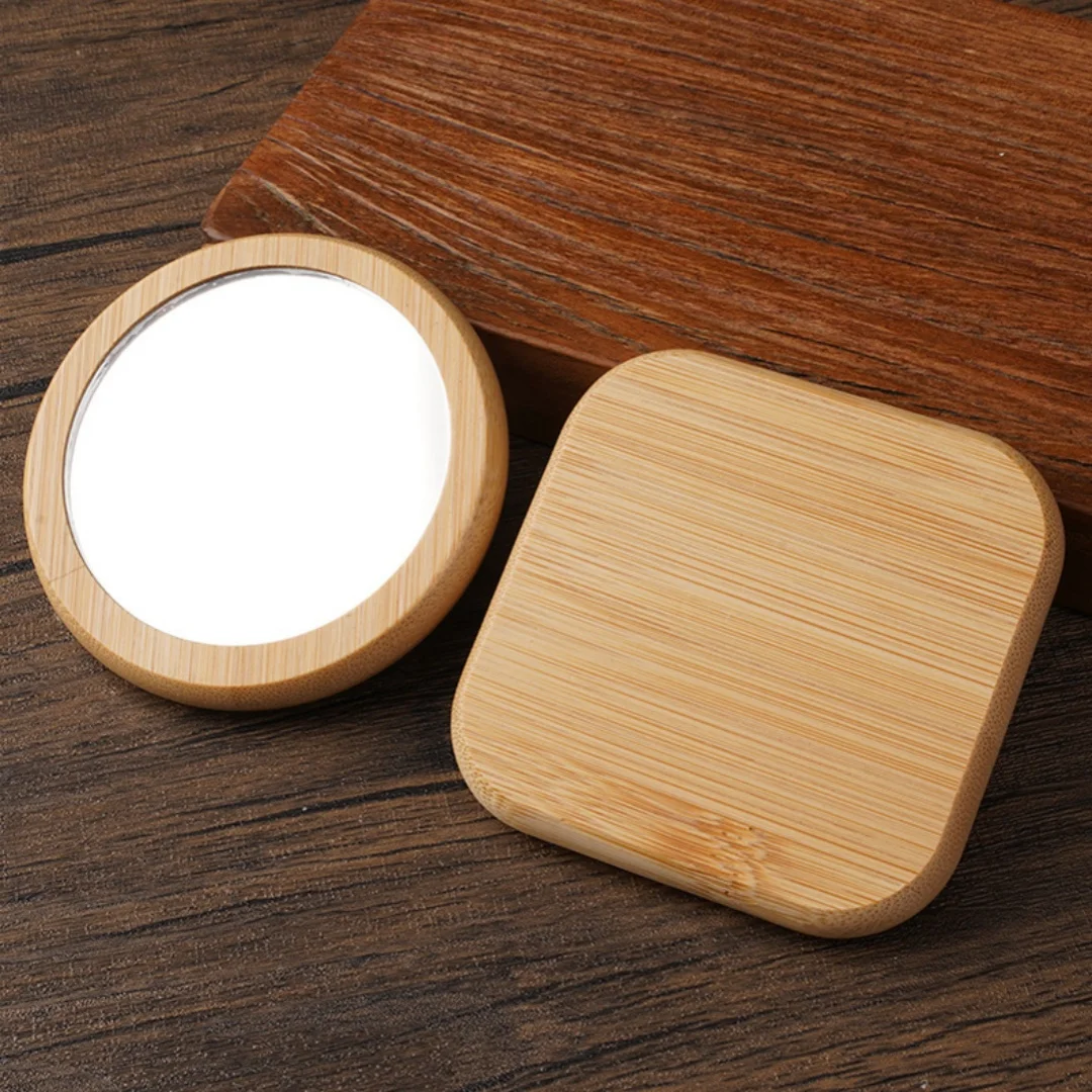 Specchio per il trucco in legno massello, mini specchio per il trucco quadrato portatile, specchio portatile minimalista, specchio tascabile da viaggio
