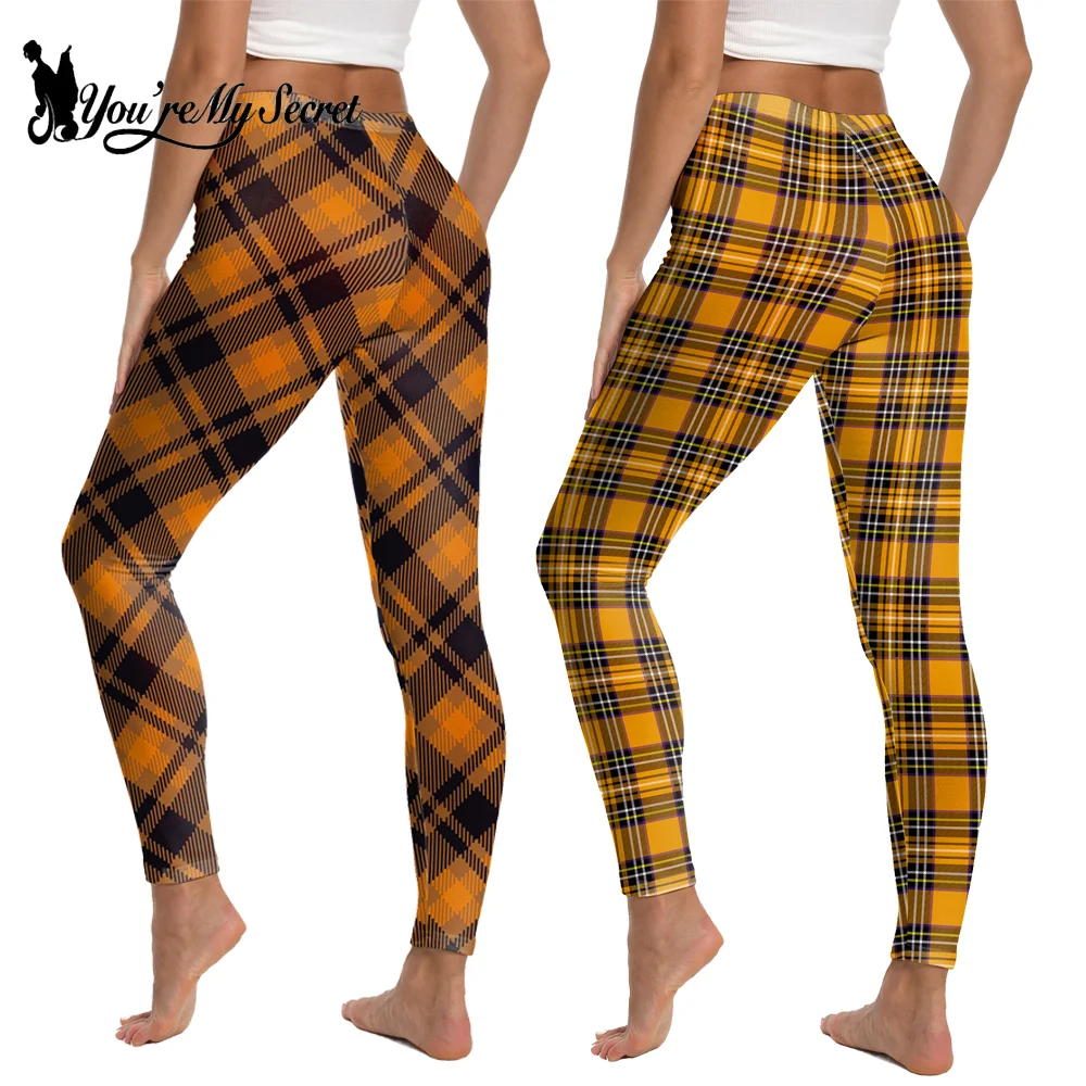 [You're My Secret]Women Checkered Stripe Leggings High Waist Elasyicity Halloween Carnival Fitness Push Up Leggings Gym Clothing