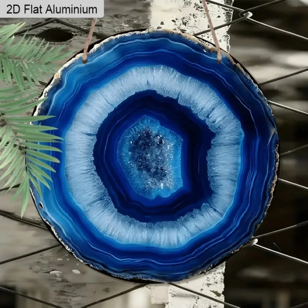2D Flache Blaue Achatscheibe in Unregelmäßiger Form, Vintage Metall-Wanddekoration für Haus, Garten, Terrasse, Tür und Zimmer