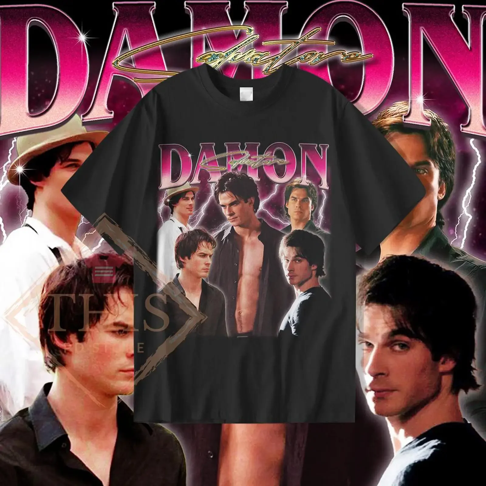 Retro Damon Salvatore T Shirt Ian Somerhalder Merch Diares  vintage Washed Unisex homme Versatile Top For Everyday Wear fashion