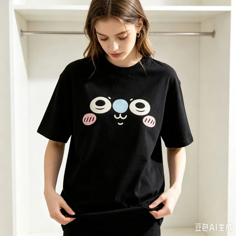 Cute Round Face Print T-Shirt  Cotton Soft Expression Graphic Tee Vintage Style Y2K Aesthetic Casual Gift For Her Tops for Women
