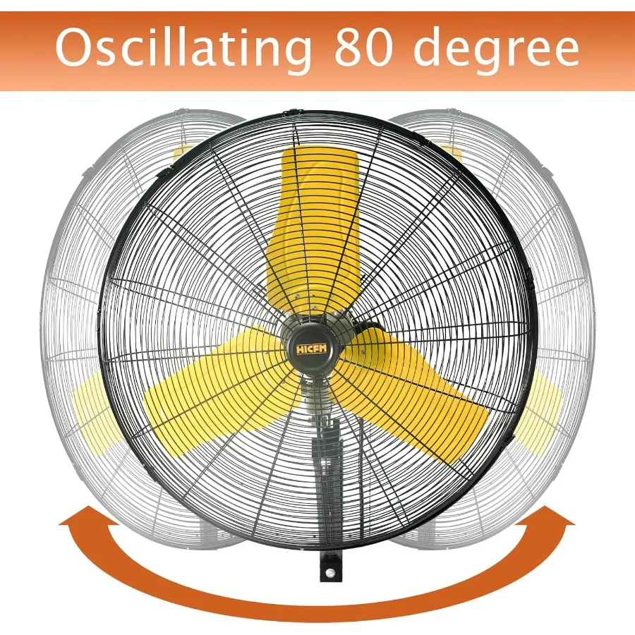 24 Oscillating Wall Fan 8900 CFM High Velocity Industrial Wall Mounted Heavy Duty Shop Fans with 3 Speed Settings 80 Oscillatio