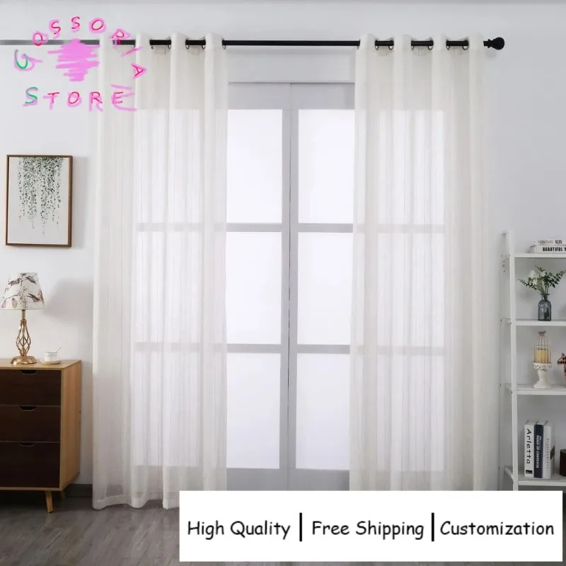 

Sample Custom Elegant Natural Linen Stripe Tulle Voile Sheer Curtains for Living Room Bedroom Kitchen Window Drapes