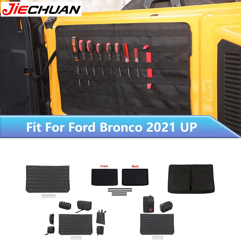 

JIECHUAN Multi-Pocket Car Tailgate Storage Bag Black Rear Trunk Cargo Tools Organizer Accessories Fit For Ford Bronco 2021 Up