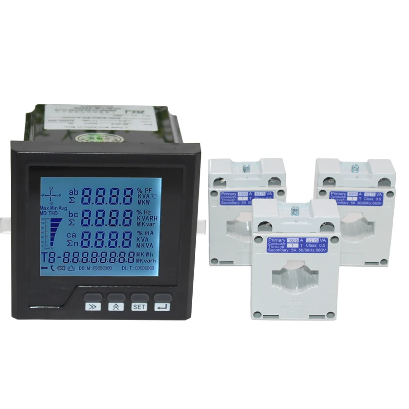 multifunction power meter with RS485 Modbus-RTU AC 0-50A-200A 3 phase 4 wire A,V,W,kWh,cos, Hz, Var , panel meter analyzer