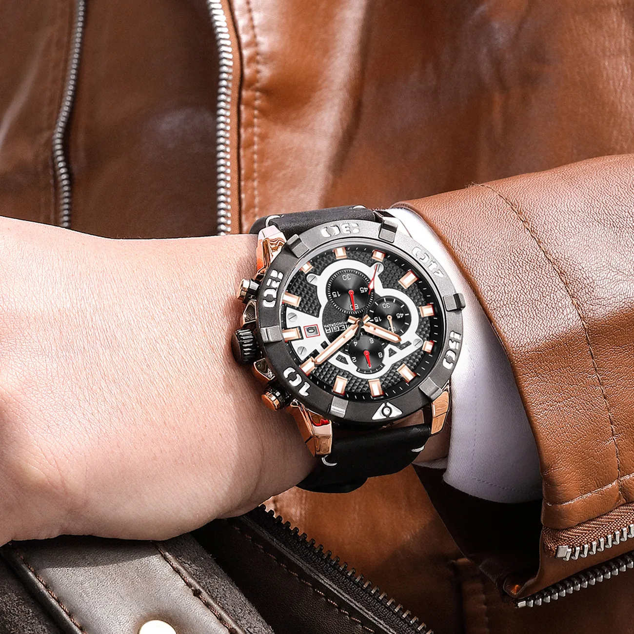 MEGIR ساعات رجالية موضة الطلب الكبير الرياضة كوارتز ساعة اليد مقاوم للماء مضيئة الذكور عادية ساعة كرونوغراف Montre أوم 2136 #3