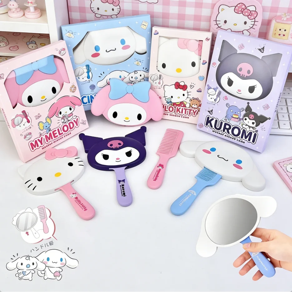 Kuromi Styling Mirror Comb Cartoon Handle Mirror Portable 2-In-1 Set Comic Periphery Beauty Essentials Gift for Girls Daily