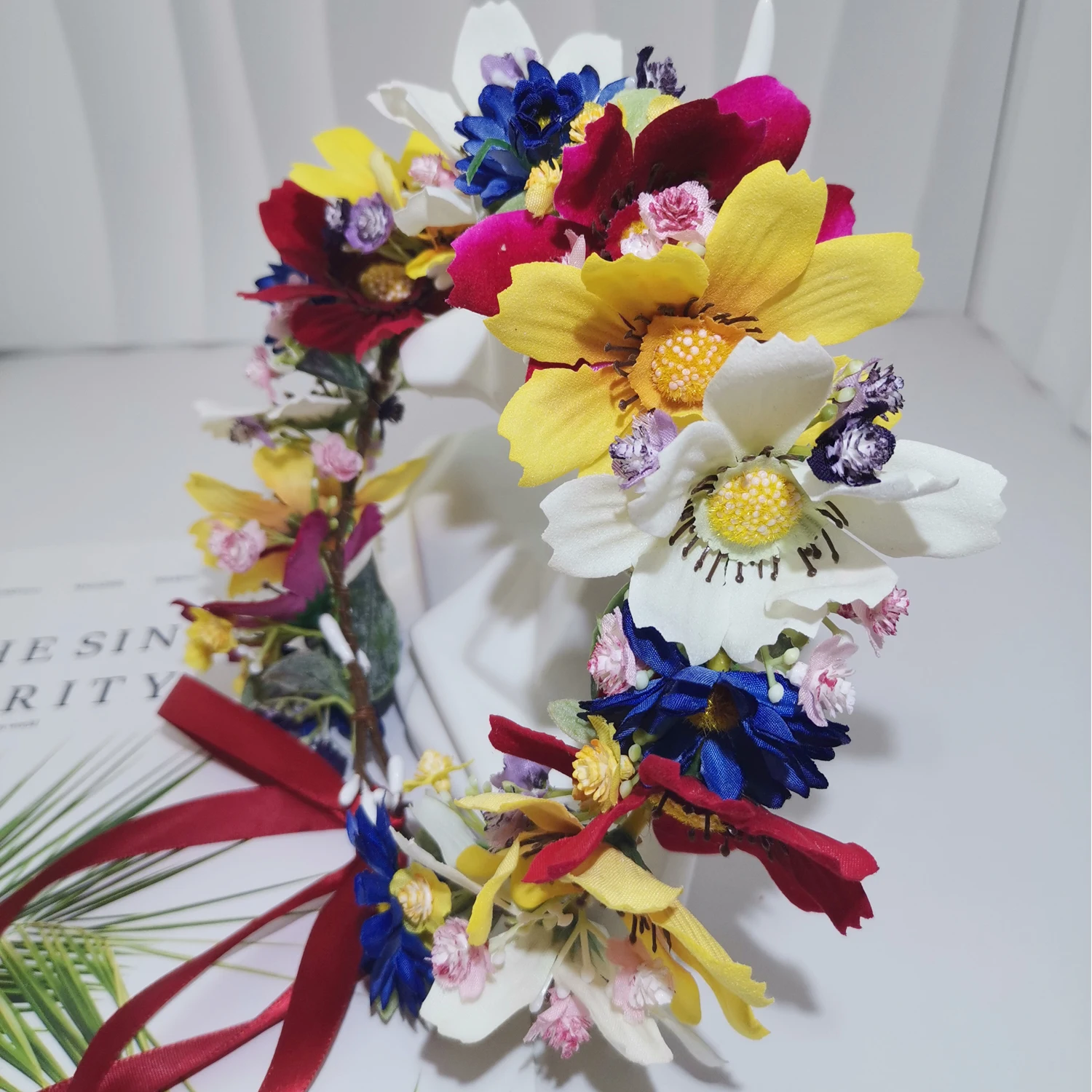 Colorful Flower Hairband Wedding Hair Accessory Women Headdress Engagement Headpiece Bridal Hairwear Romantic Daisy Floral Crown