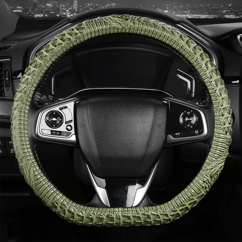 Universal Crocodile Grain Leather Car Steering Wheel Cover O or D Type Four Seasons Comfortable Handle Case Interior Accessories - Image 4