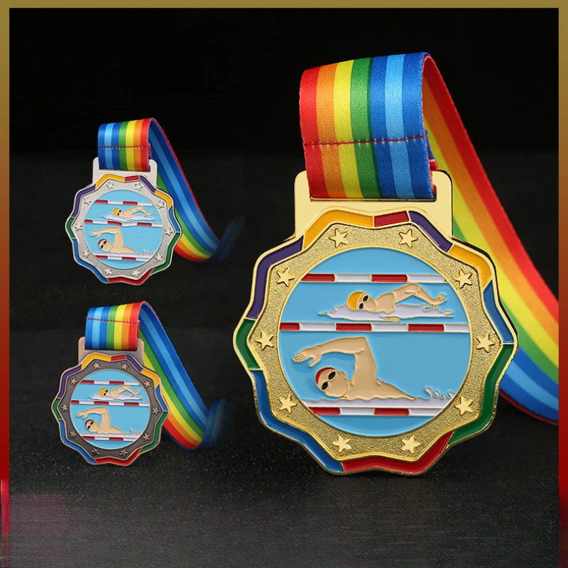 

Metallic Paint Medal System Fixed Swimming Running Football Gold Foil Medal Games Competition Gold Silver Bronze Medal